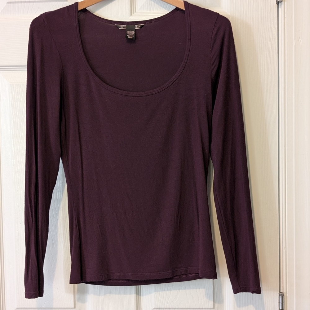 💥SALE💥Victoria's Secret Deep Purple/Wine Long Sleeve Scoop Neck Cloud Soft Tee